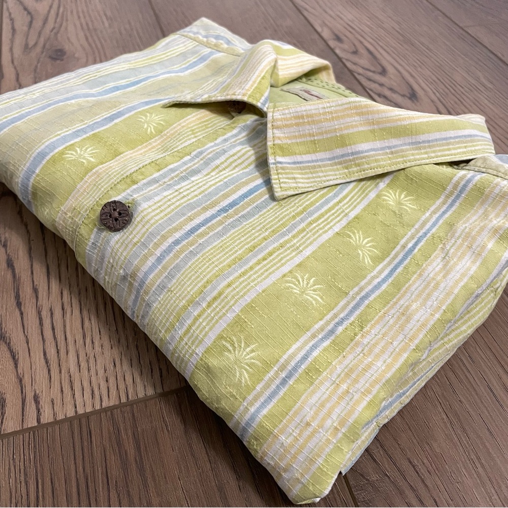 Tommy Bahama Silk Green‎ Blue Stripe Button Down Camp Shirt